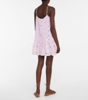 Tunique en coton Boho brodée de paillettes chaudes exclusives imprimé géométrique blanc Mini robe de vacances ensoleillées pour femmes