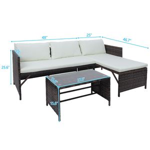 Juego de Sofás de Ratán para Exteriores XH, 3 Piezas: 1 Sofá Doble, 1 Chaise Longue, 1 Mesa de Centro, Cojines Impermeables Lavables para Patio o Apartamento - Product Image 6