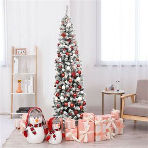 7.5ft Snow Flocked PVC+Metal Christmas <b>Tree</b> 641 Branch Tips with 350 Warm LED <b>Lights</b> Elegant Pencil Style Christmas Decorations - Product Image 6