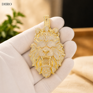 Colgante Cabeza de León Chapado en Oro de 18K con Moissanita, Estilo Hip Hop Iced Out, Joyería de Lujo Unisex - Product Image 2