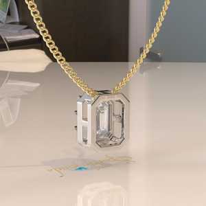 Georgian Style Cut Set Octagon Cut Moissanite Pendant Solid 14K Gold Geometric Luxury IGI Certified Necklace - Product Image 3
