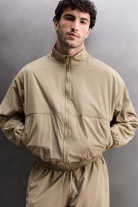 Men's Khaki Windproof Racer <b>Jacket</b> With Zipper Closure Casual Style Polyester Material Autumn Wear - Product Image 5