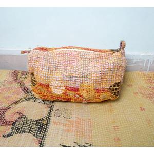 100% Pure Cotton Kantha Fabric Tassel Pattern Zipper Closure Eco-Friendly Durable Large Vintage Lightweight Makeup Bag Pouch Set - Product Image 5