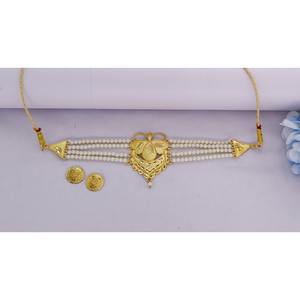 Collar con pendientes Conjunto de joyería Latón puro chapado en oro Alta calidad Emiratos Árabes Unidos Collar indio Diseño Collar Conjunto de joyería - Product Image 5