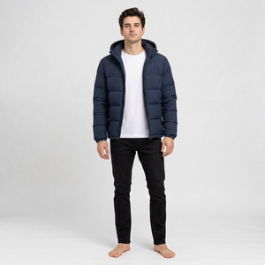 <b>Men</b> Hooded Puffer Jacket Winter Warm Breathable Polyester Filling Zipper Closure Casual Solid Color Slim Fit Regular Front - Product Image 1