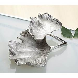 Elegant silver triple leaf jewellery tray <b>stand</b> multi tier metal leaf design luxury vanity organizer decorative tabletop tray - Product Image 6