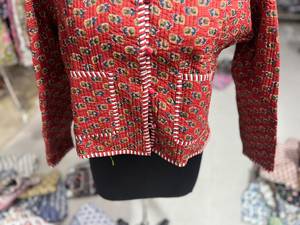 Red <b>Quilted</b> Cotton <b>Jacket</b> With Mandarin Collar Sleeve Printed <b>Pattern</b> Single Button Closure Women's Autumn Wear GIFT FOR HER - Product Image 3