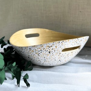 ชามทรงวงรีทำด้วยมือทำจากไม้ไผ่ดีไซน์แบบฝังสีขาวอินเดีย - Product Image 1