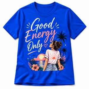 เสื้อยืดคอกลมแขนสั้นพิมพ์ลายดอกไม้พลังงานดีสำหรับผู้หญิง พิมพ์ลายด้วยความร้อน ทรงเข้ารูปลำลอง ผ้าเจอร์ซีย์คอตตอน 100% - Product Image 1