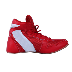 Red High Top Boxing <b>Shoes</b> Breathable Lace-Up Leather Kickboxing Training <b>Shoes</b> for Adults Martial Arts - Product Image 3