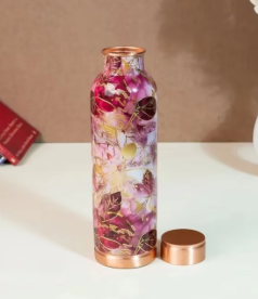 ขวดน้ำทองแดงลายดอกไม้พร้อมฝาปิด ภาชนะใส่น้ำแบบพกพาสำหรับเดินทาง - Product Image 1