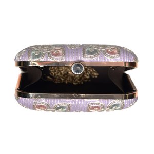 Lavender Floral <b>Thread</b> Embroidery Clutch Bag Elegant Designer Evening Purse for Women Events - Product Image 3