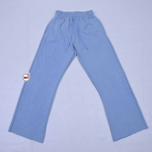 <b>Light</b> Blue Terry Wide Leg Pants Drawstring Waist Casual Full Length Women Solid Color Loose Fit Mid Rise Knitted Cotton <b>Trousers</b> - Product Image 1
