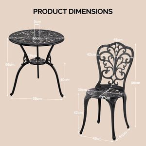 Ensemble bistrot 3 pièces en aluminium moulé toutes saisons, mobilier de patio extérieur pour jardin, table et chaises bistrot - Product Image 3