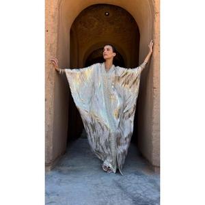 Trending Design Handmade High Quality Oversized <b>Kaftan</b> V-neckline Collar <b>Kaftan</b> Made From Iridescent Silk For Women - Product Image 5