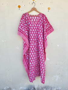 Bata Kimono con Estampado de Dibujos Animados para Mujer, 100% Algodón, Camisón de Verano Hecho a Mano, Cuello en V, Cintura Elástica, Largo Completo/Hasta la Rodilla - Product Image 2