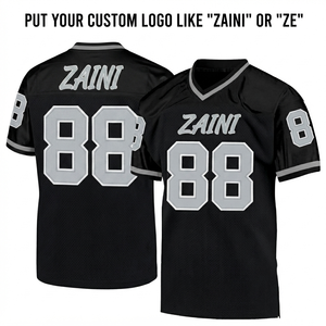 Women American Football Jersey Short Sleeve Street Wear 220 GSM Premium 100% Polyester <b>Mesh</b> Black <b>Silver</b> Contrast Custom Logo - Product Image 1