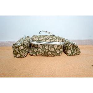 Indian Quilted Cotton Eco-Friendly Reusable Hand Block Print Zipper Closure Lightweight Foldable Large Makeup <b>Case</b> Three Piece - Product Image 1