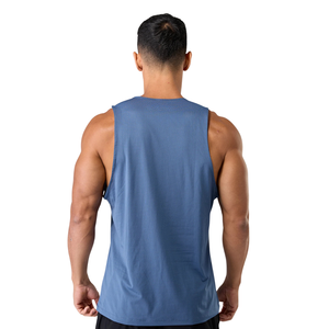 Mens 100% Polyester Casual Gym Tank Top Sleeveless Workout <b>Stringer</b> <b>Vest</b> Custom Logo Fitness Training Athletic Muscle Shirt Blue - Product Image 2