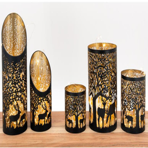 Metal <b>candle</b> holders with gold inside set of 2 Reindeer Cut work Christmas decoration Black Votive Holders - Product Image 3