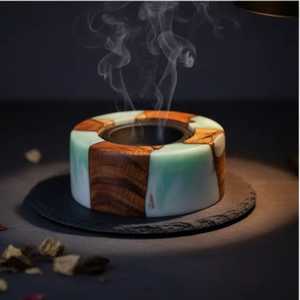 Brûleur à Bakhoor en résine époxy et bois, fait main et personnalisé, finition polie, Mabkhara moderne pour Ramadan, Eid, Mubkhar de luxe festif - Product Image 2