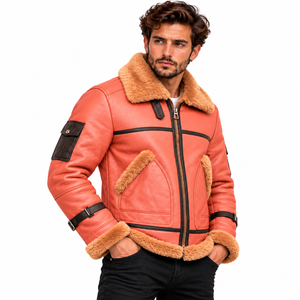 <b>Men's</b> <b>Faux</b> <b>Leather</b> Winter <b>Jacket</b> with Classic Flight Style Zipper Pockets Wholesale Apparel Supplier - Product Image 6