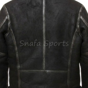Veste d'aviateur en cuir véritable noir pour homme, col rabattu, coupe-vent, style streetwear, chaude, imperméable, avec fourrure - Product Image 5