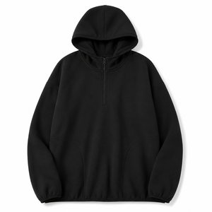 Sweat-shirt polaire unisexe Sinewy Sports à capuche et fermeture éclair quart de tour, coupe oversize, avec poche, couleur unie, décontracté, anti-boulochage - Product Image 5