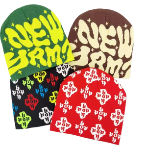 Bonnet en acrylique tricoté unisexe personnalisé avec logo jacquard, chaud pour l'hiver, style streetwear, pour usage quotidien - Product Image 1