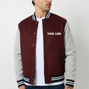 Veste universitaire pour homme avec logo personnalisé, couleur marron gris, coupe classique, col rabattu, fermeture éclair, vêtement décontracté pour l'automne, polyester et coton - Product Image 4