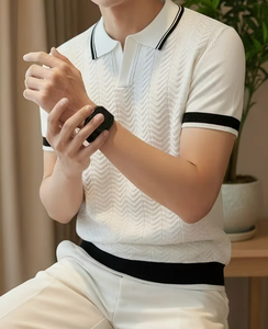 Polo à manches courtes en tricot pour homme, pull, t-shirt, vêtements pour homme, promotion, t-shirt pour homme - Product Image 1