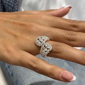 Marquise & Round Cut Diamond Open <b>Wrap</b> Ring with Double Halo Pave Band Solid Gold Statement Ring Luxury <b>Bridal</b> Jewelry Fine Gift - Product Image 4