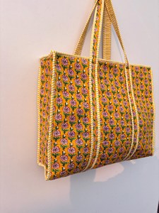 Luxury Yellow Cotton <b>Tote</b> <b>Bag</b> with Floral Print Bohemian Style <b>Summer</b> Casual Zipper Shopping Travel Handbag - Product Image 2