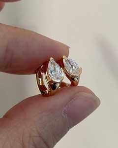 Lab Grown 0.51CT Pear Cut Diamond Huggie <b>Hoop</b> <b>Earrings</b> with 14K <b>Solid</b> Gold Jewelry Engagement Charm Gift For Partners - Product Image 1