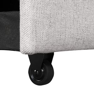 Divano Letto Moderno a 3 Posti Imbottito in Tessuto di Lino con Chaise Longue, Portabicchieri e Vano Contenitore - Product Image 4