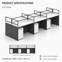 Poste de travail de bureau moderne ArchieLeap ZQR-00269 pour 6 personnes avec cloisons, écrans de séparation et armoires de rangement, 3680 mm, bureau modulaire