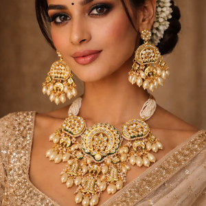 Conjunto de Joyería Clásica India Royal Kundan Chapada en Oro para Novia, Compromiso, Boda, Fiesta, para Mujer, Moderno, con Cristales y Diamantes de Imitación - Product Image 1