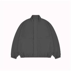 Ensemble de survêtement unisexe gris foncé, veste zippée et pantalon, couleur unie, respirant, en nylon coupe-vent, style décontracté, coupe ample, été, 2 pièces - Product Image 4