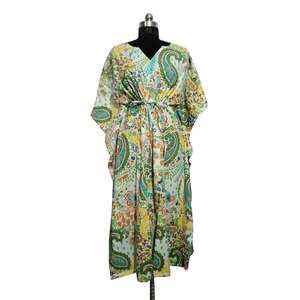 ชุดคลุมอาบน้ำสไตล์ฮิปปี้แบบคามิโน แขนสั้น ลายพิมพ์เพสลีย์ ทำจากผ้าฝ้ายอินเดีย ทำมือ สำหรับผู้หญิง สวมใส่สบาย - Product Image 2