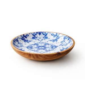 Juego de vajilla de madera de mango tallada a mano, ecológica, con acabado brillante en azul acuarela, tazón poco profundo de 14 pulgadas. - Product Image 1