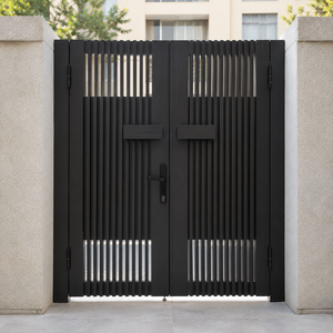 Puerta de Entrada Principal de Metal Negro Moderno con Diseño de Listones Verticales para Villa, Puerta de Seguridad para el Hogar - Product Image 2