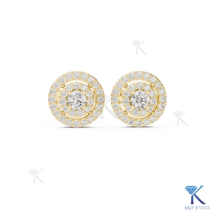 Lab Grown Diamond Double Halo <b>Stud</b> Earrings 14K 18K Solid Gold Pave Circle Women's Jewelry Trendy Party Bridal Anniversary Gift - Product Image 4