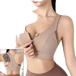 Soutien-gorge de sport de Style Simple pour femmes avec fermeture à glissière avant Push up Yoga haut court solide gilet athlétique Gym Fitness chemise sous-vêtements de sport - Product Image 3