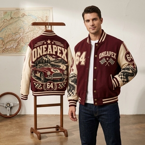 <b>Men's</b> Maroon <b>Cream</b> <b>Jacket</b> Baseball Letterman <b>Jacket</b> Wool Body Leather Sleeves Embroidered Design Team Bomber <b>Jacket</b> - Product Image 5