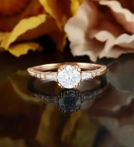 Round Cut Moissanite Engagement <b>Ring</b> Baguette Diamond Vintage Art Deco <b>Ring</b> <b>925</b> Sterling <b>Silver</b> Elegant Bridal Statement <b>Ring</b> - Product Image 1