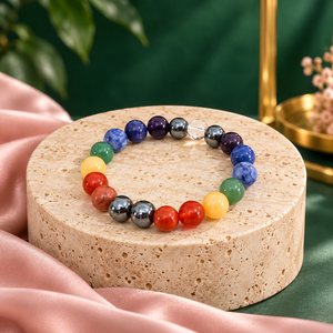 Bracelet Cercle 7 Chakras en Pierres Naturelles Polies, Bijou Extensible Perlé, Bracelet de Bras en Cristal pour Méditation, Yoga et Inspiration - Product Image 5