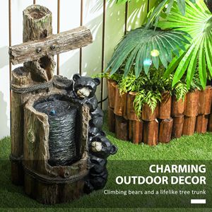 Fuente de cascada para exteriores de 22.8 pulgadas con luces LED y bomba, fuente de cascada elegante de 3 niveles con osos de resina sobre tronco - Product Image 4