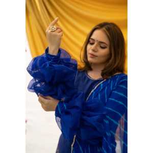 Traje de chifón Fusion con mangas abullonadas y efecto tie-dye para mujer, talla XS, color azul campana - Product Image 5