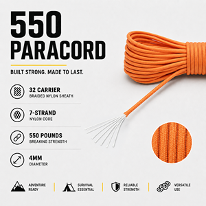 Cuerda de Paracord Naranja Claro de 4 mm, Tipo 550, Cordón de Nailon Utilitario para Camping, Supervivencia, Manualidades y Bricolaje - Product Image 5