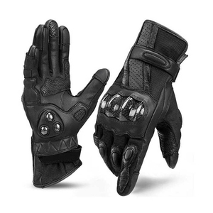 Black <b>Leather</b> Motorbike <b>Gloves</b> Wrist-Length Sporty Style Breathable Unlined for Cycling Spring Autumn Use Motorcycle <b>Gloves</b> <b>men</b>. - Product Image 1